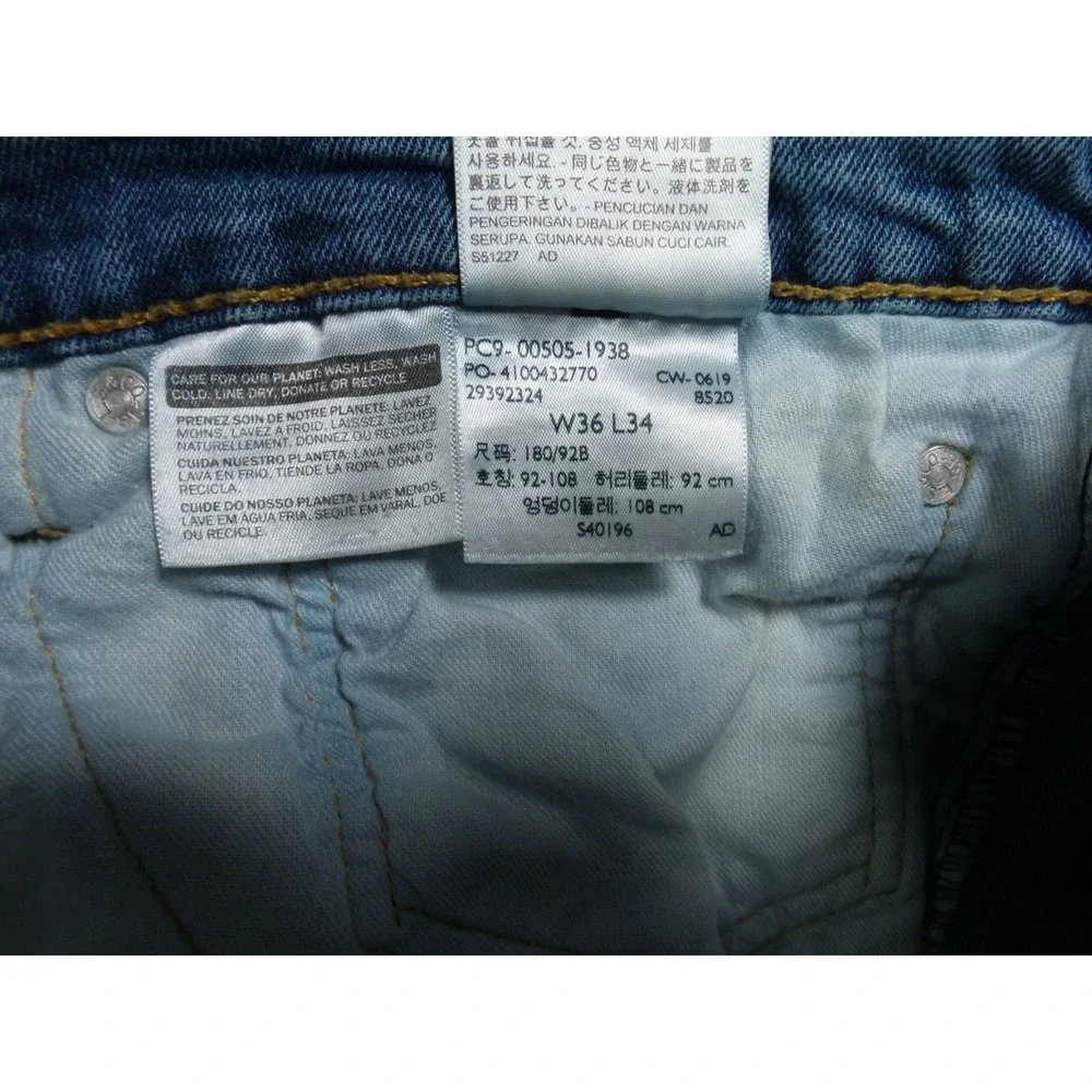 Levis Mens Jeans 36 x 34 Blue Denim 505‎ Straight Leg Regular Fit Stretch